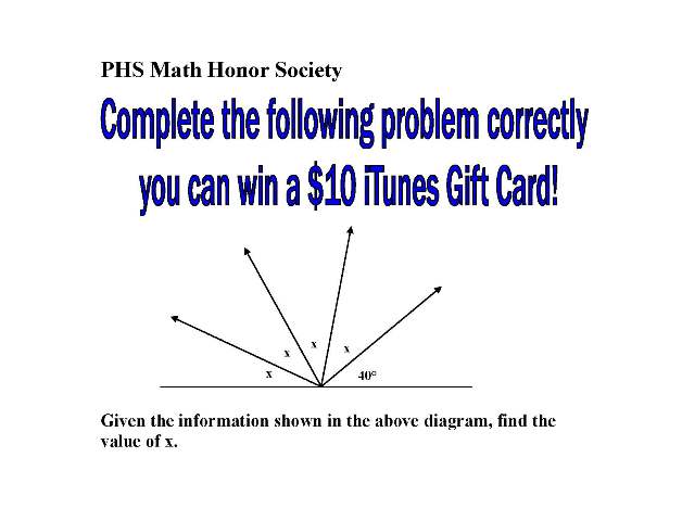 Math Winner Gets $10 iTunes Gift Card